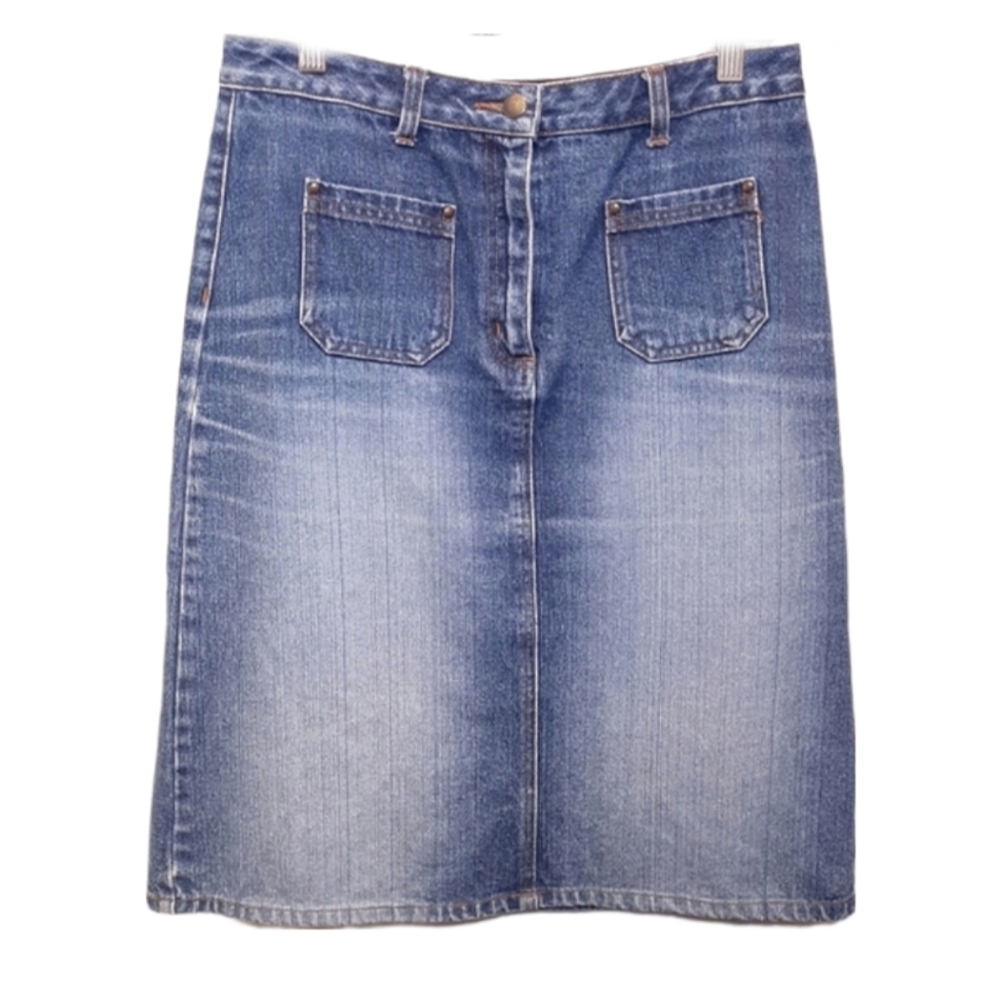 Vintage Cotton Ginny Denim Skirt 90s Classic Jean Pencil Womens Size 7 Blue